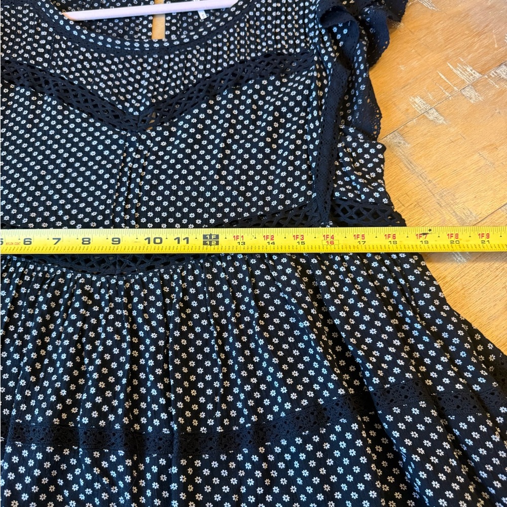 Free People Black & White Floral Dot Lace-Trim Midi Dress - Picture 7 of 11